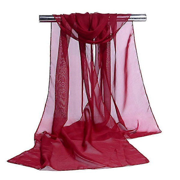 Transparent Chiffon Tørklæde | Tørklæde Dame Brudekjole - Ensfarvet Chiffon Silke Maroon 160x50cm