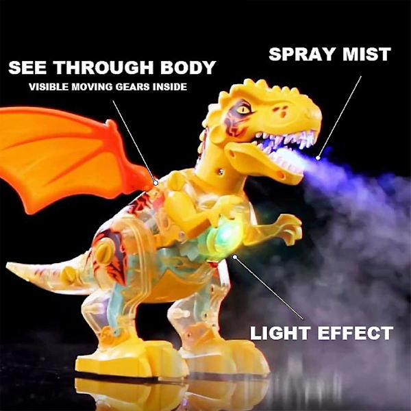 Elektrisk gående dinosaurrobot med lys og musikkleker for barn Yellow
