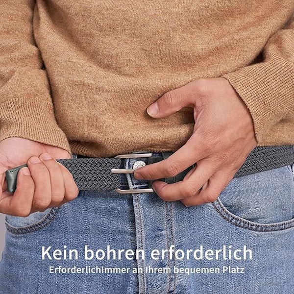 Herrbälte, elastiskt flätat bälte unisex män kvinnor flätat elastiskt stretch vävt bälte 33mm(1,25\"), längd 42\"(107cm) passar midja 33\"-36\", flera färger Grey