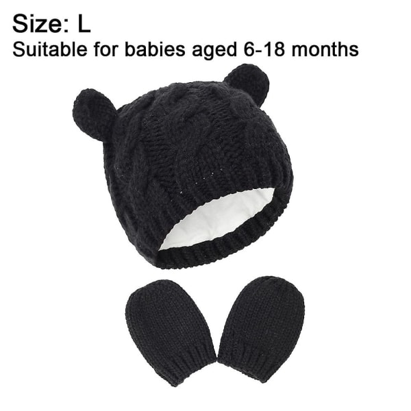 Baby Fall And Winter Hat And Glove Set L black