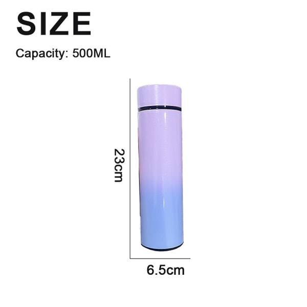 Vannflaske med LED-temperaturdisplay, dobbeltvegget vakuumisolert vannflaske øvre lilla og nedre blå upper purple and lower blue