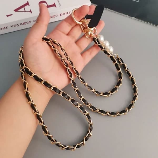 Cross Body Perle Pick Kæde Mobiltelefon Snor SORT sort