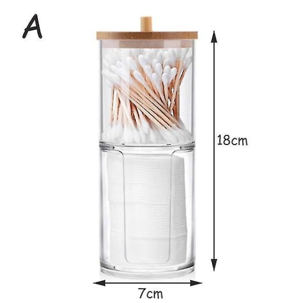 Makeup-arrangörset - Akryl bomullstussar hållare med bambulock, genomskinlig Q-tips bomullstuss dispenser, öronpropp burk, sminkbord tillbehör, Co A