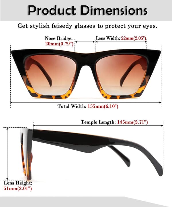 Moderne oversized firkantede cat eye solbriller til kvinder og mænd B2473 Black / Leopard