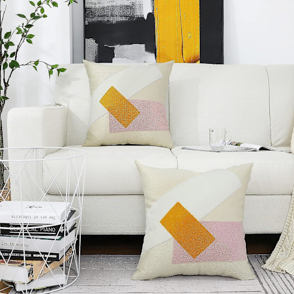 Putetrekk 18x18 sett med 2 med brodert geometrisk mønster nøytral aksent moderne bondegård putetrekk dekorative for sofa seng stue