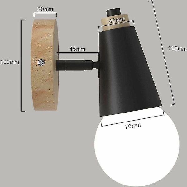 Vintage indendørs væglampe væglampe 360 ​​drejelig trævæglampe E27 væglampe til soveværelse, køkken, restaurant, cafe, gang (hvid - pære Not I