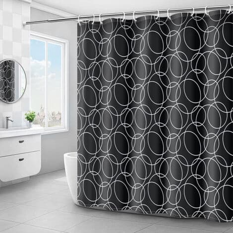 (Sort, 180 x 180 cm) Bruseforhæng, vaskbart, vandtæt stof bruseforhæng, maskinvaskbart, polyester med 12 ringe