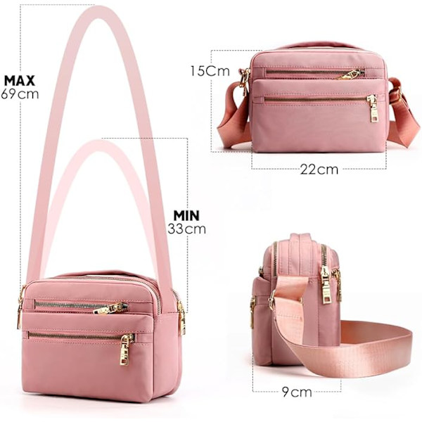 Naisten crossbody-laukku, monilokeroinen käsilaukku ja olkalaukku, vedenpitävä nailon, varkaudenestoinen crossbody-laukku matkustamiseen ja ostosten tekoon