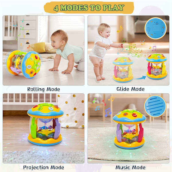 Bebisleksaker 6 till 12 månader, Ocean Projector Light Up Toys med musik, Musikleksaker 12-18 månader Krypande Lärande Tummy Time Toys 1:a födelsedagspresenter