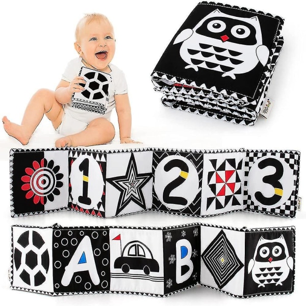 Svart-hvitt høykontrast sensoriske baby leker baby myk bok for tidlig utdanning, spedbarn magetid leker Owl