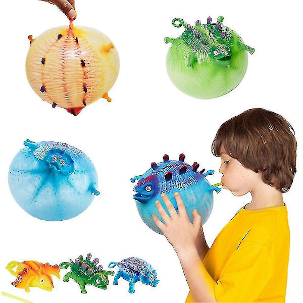 Barn Morsomme Blåse Dinosaur Leke Angst Stress Relief Oppblåsbare Dinosaur Ball Squeeze Ball(3stk)