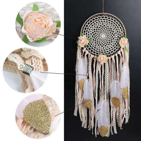 2x Vävda Blomfjädrar Drömfångare Boho Makramé Hängande Drömfångare Diy Vindspel Väggkonst W