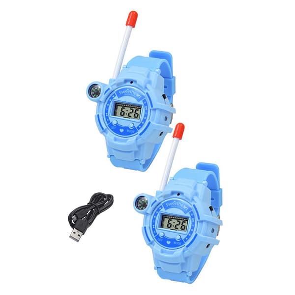 2 st barns intercomleksaker roliga fjärrinteragerande USB-laddningskabel kompass inbyggt batteri underhållningstidsdisplay klockformad barnintercom Blue