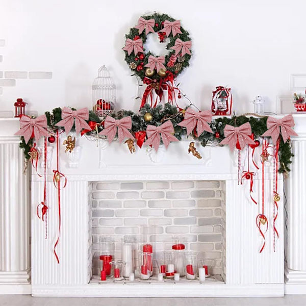 12 kpl Glitter Joulujouset, Hopeajouset Joulukuuseen, Seppelejouset Joulujousikoristeet, Sekvenssisolmio Joulujouset Jouluun, Vaaleanpunainen