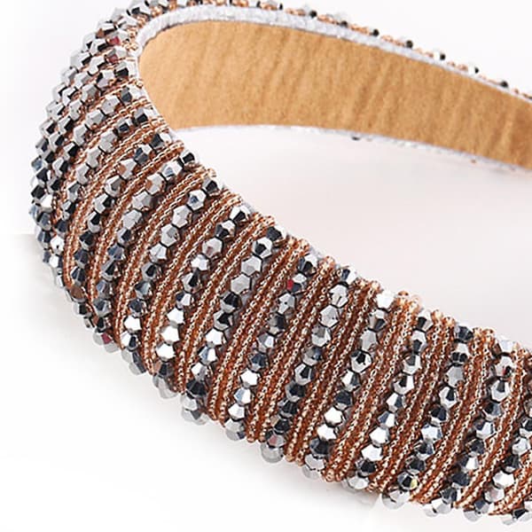 Rhinestone Polstret Hodebånd Krystall Perlet Glitter Hårbånd Bred Kant Hodeplagg Rhinestone Pyntet Hodeplagg Bryllup Hår Tilbehør - Rød silver