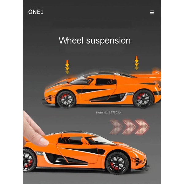1/24 Sportsvognsmodel Koenigsegg One Alloy Diecast Supercar Legetøjsdør kan åbnes Træk tilbage Dekorativ samling Dreng Fødselsdagsgaver Orange