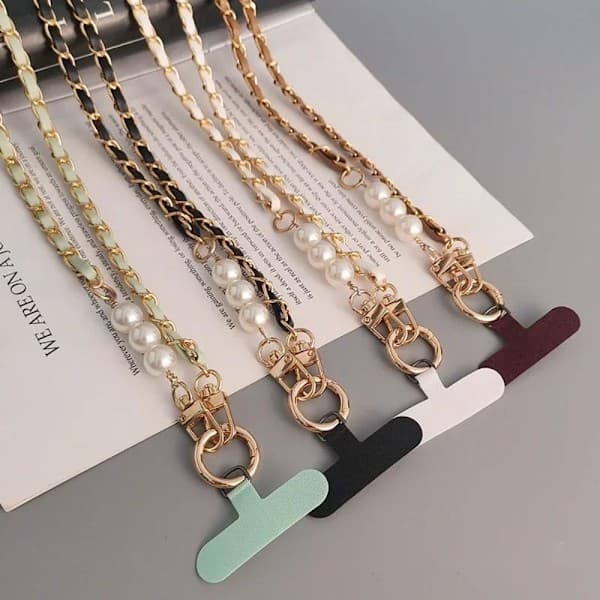 Cross Body Perle Pick Kæde Mobiltelefon Snor SORT sort