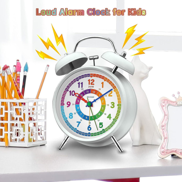 4 Inches Twin Bell Loud Alarm Clock for Heavy Sleepers, Backlight, Battery Operated Old Fashioned