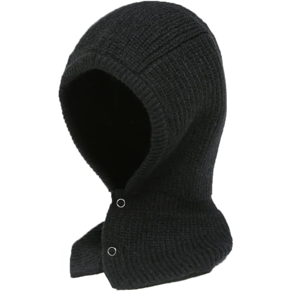 Balaclava strikket pullover hætte vinter varm hætte tørklæde hue til kvinder mænd (sort)