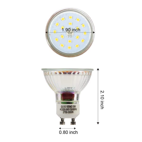 GU10 LED-lampor, 5W motsvarande 50W, varmvit 2700K, 120° bred
