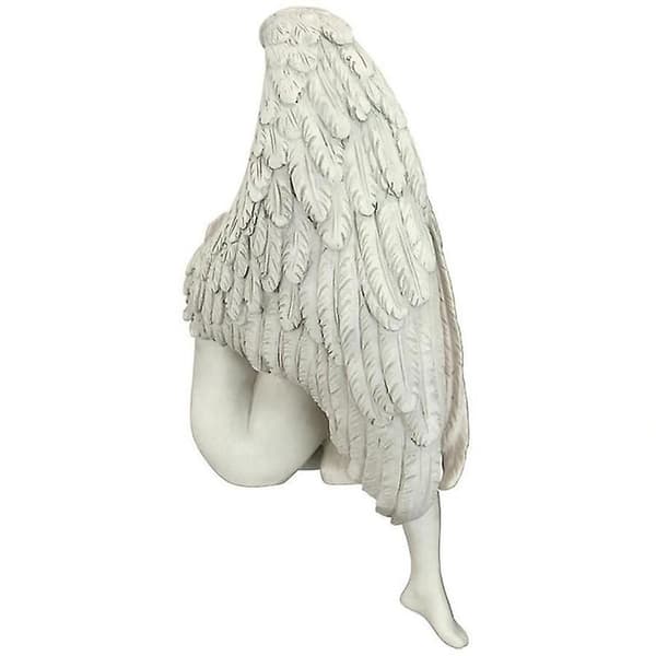 Den Pinefulde Engel Langvingede Siddende Statue Sorgful Engel Figur Mindegave Kirkegårdsstatuer