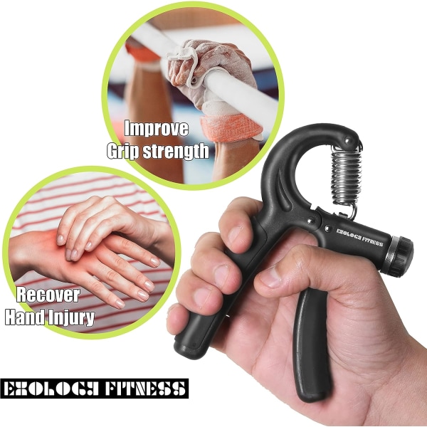 5-60 kg greppstyrketränare – Justerbar handgreppsstyrketränare med rostfritt stålfjäder för starka handleder, fingrar, underarm, händer Black