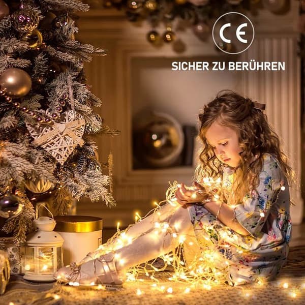 Utendørs julegardinlys, 5M 200 LED sammenkoblingsbare utendørs lyslenker, 8 energisparende moduser - Varmhvit