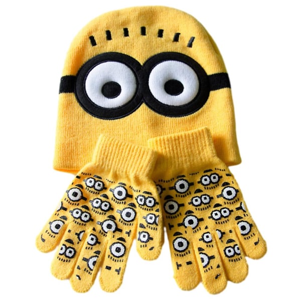 Universal Kids Minions Søt Beanie Hat Og Hansker Sett Winter Warm Knitted Kit