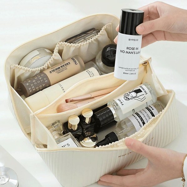 Kudde kosmetisk väska Stor kapacitet Bärbar kosmetisk väska förvaringsväska, gjord av Pu gray