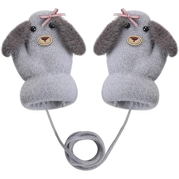 Baby og småbørns varme luffer magiske stræk luffer handsker på snor drenge piger strikkede handsker fortykke fleece foring nyfødte luffer fuld finger handsker
