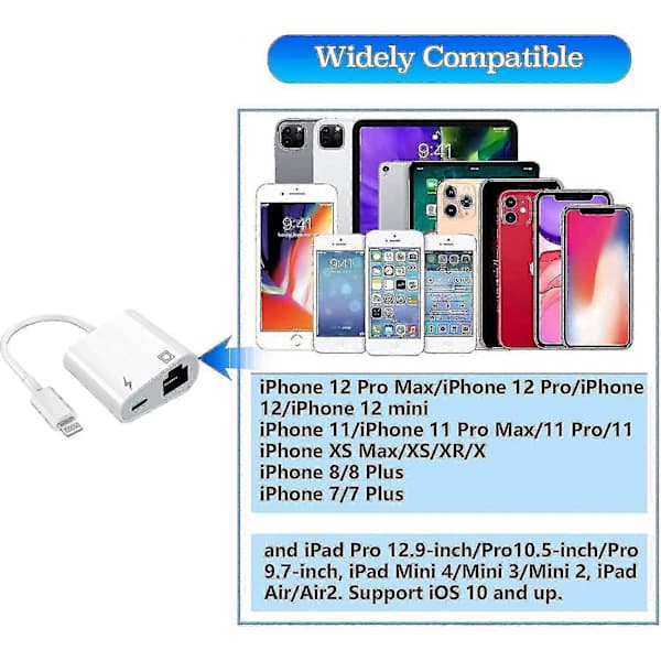 Lightning til Ethernet Adapter, Kompatibel 2-i-1 Ethernet LAN Netværksadapter med Opladningsport