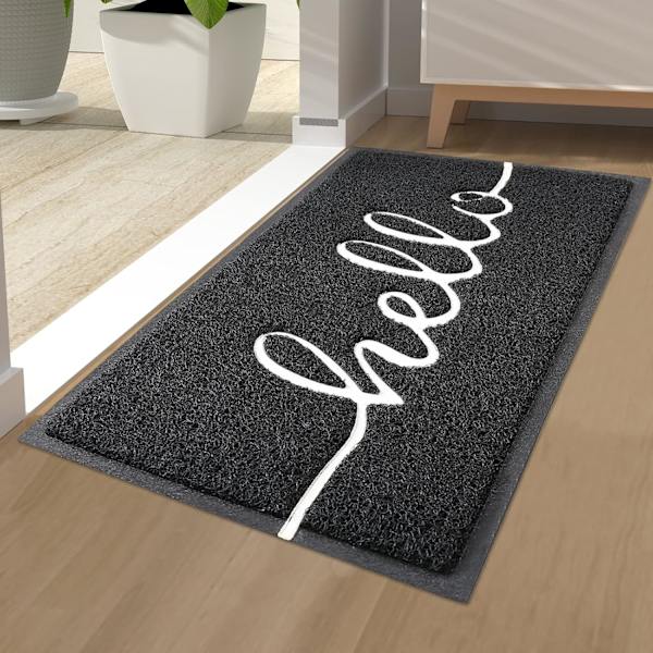 Homaxy Hello -ovimaatto, liukumaton matala profiili kestävä ovimaatto ulko-, sisä-, sisäänkäynti-, patio-, etu- ja takaovelle — (40 x 60 cm, musta)