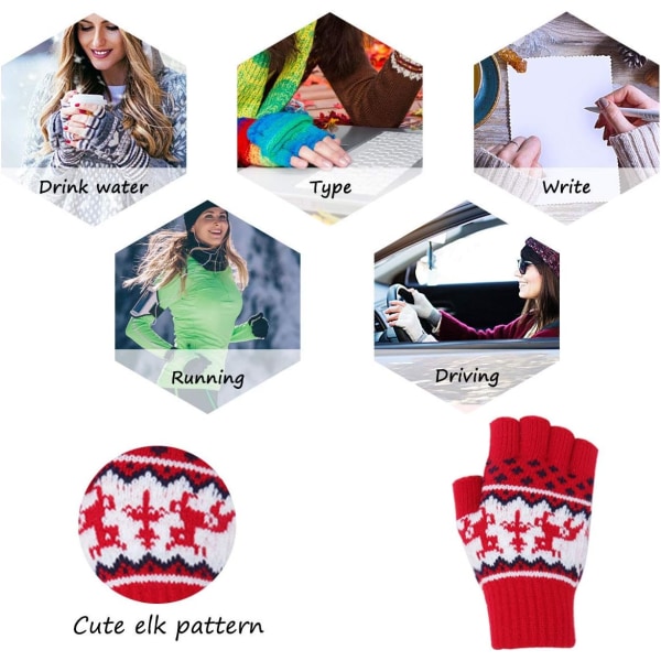 Fingerløse handsker til kvinder - Vinter termiske handsker Varm blød strik uld vanter Damer Koldt vejr Vindtæt udendørs sportsgave til familie