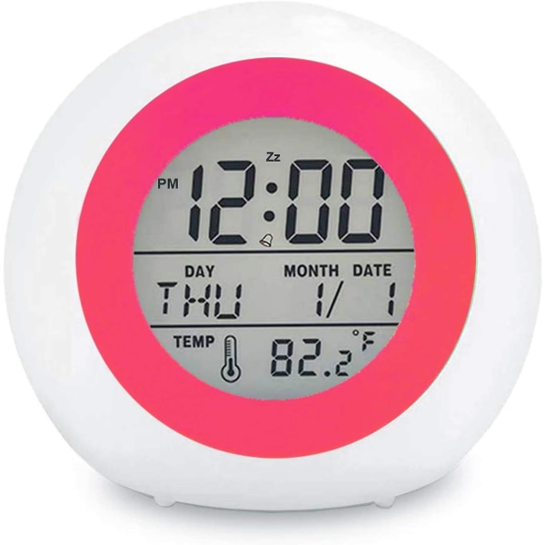 Digital vekkerklokke for barn 7 farger Nattlys Temperaturdeteksjon Student Batteridrevet (rød) (hy)