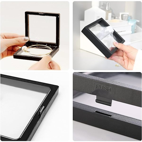 10 stk. 3D flydende displayramme, møntdisplayetui, støvtæt og bærbar PE-film gennemsigtig smykkeopbevaringsboks til ring, øreringe, halskæde (5*5 cm)