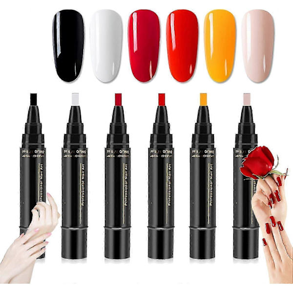 6 st nagellackspennor, 36 färger nagellack gelpenna 5ml, 3 i 1 gel nagellackspenna, blötlagda UV LED nagellack nagelverktyg för kvinnor A