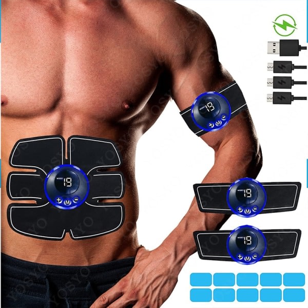 EMS Magebelte ABS-stimulator Pulsmuskeltrener Arm- og bentrening Kontor Hjemmegym Fitness USB Oppladbar USB6Pack3in1