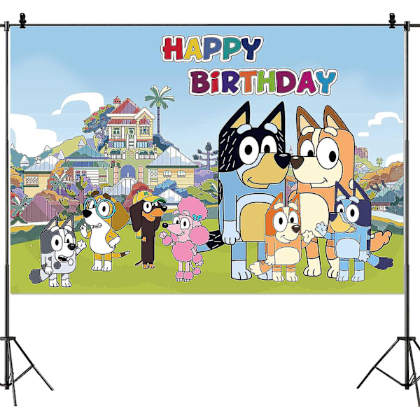 2 kappaletta Sininen koira syntymäpäiväjuhlatarvikkeita Koristeet Sininen koira Hyvää syntymäpäivää Banner Tausta Lapsille Juhlalahjat Koriste 125x80cm Tausta
