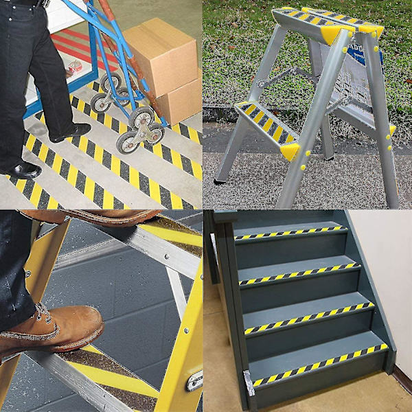 Advarselstape, advarselstape skridsikker sikkerhedstape gul og sort tape selvklæbende afmærkningstape til indendørs og udendørs trapper trin 5cm*5m Auspicious