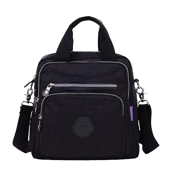 Afslappet nylon, rejsetaske med stor kapacitet, vandtæt håndtaske, 2-vejs slid - sort, 24*12*25 cm