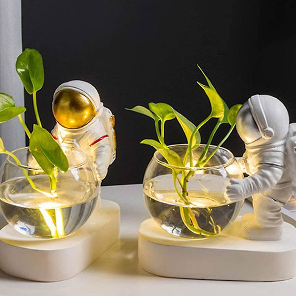Egnet Astronaut Plantepotte, Rummandsmand Glas Vase Med LED Lys Nordisk Moderne Sukkulente Blomst Pot Kreativ De
