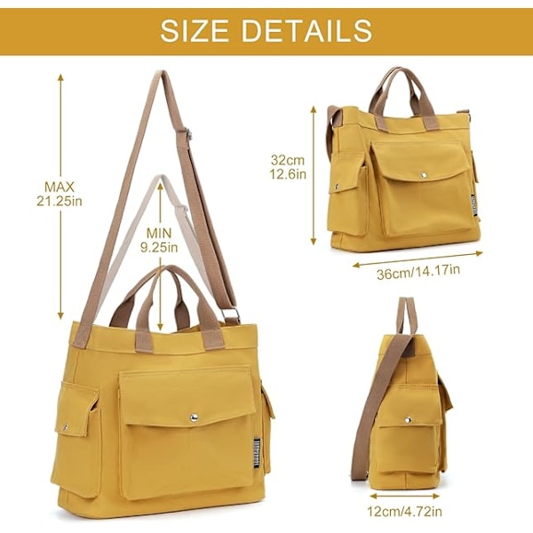 Canvas Tote Bag for Kvinner  Stor Crossbody Tote Bag Med Flere Lommer Canvas Crossbody Bag Topphåndtak Skulderbag Arbeid Tote Bags yellow