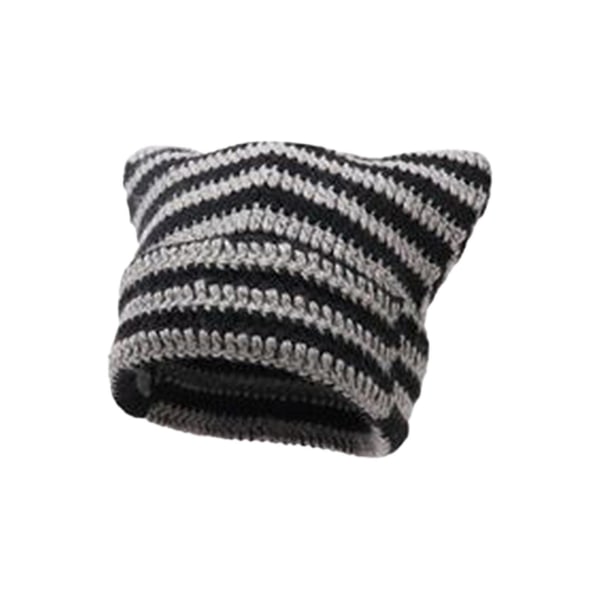 Hæklet Cat Beanie til kvinder - Vintage Grunge Accessories Slouchy Hat Gray