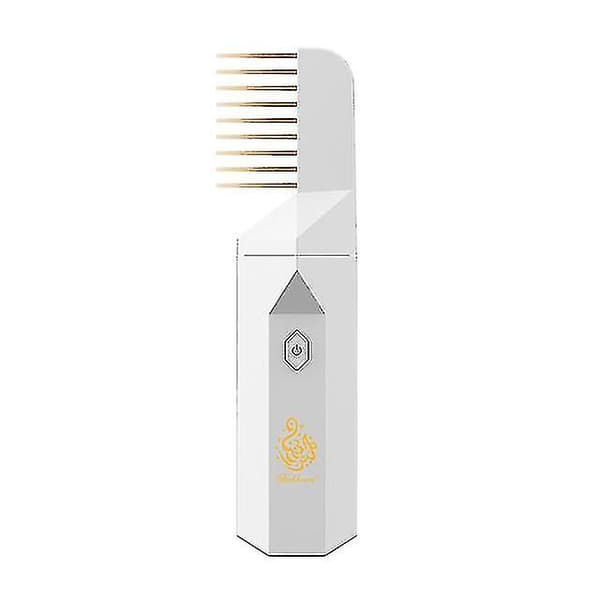 Elektrisk hårbørste røgelse brænder til Bakhoor Ramadan Dukhoon arabisk aroma diffuser til hjemmet kontor bil genopladelig mini Usb Hk White