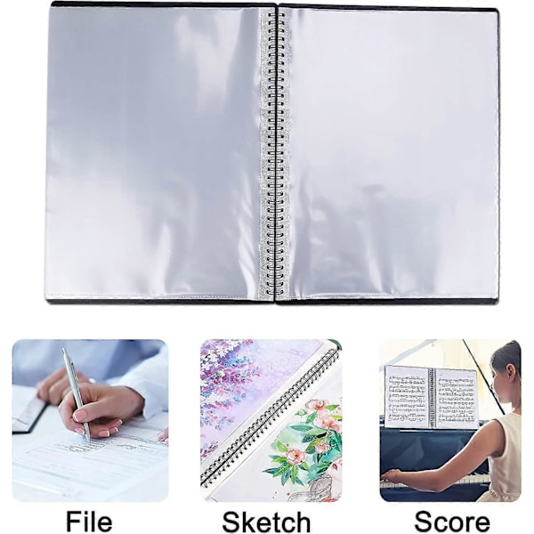 Musikmappe til noder, A4-papir, dokumentmappe, opbevaring, 30 lommer, nøgle