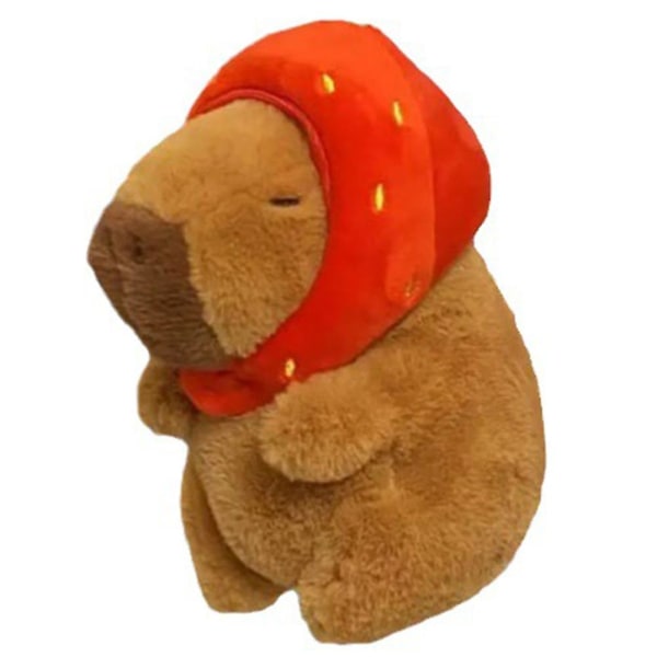Nydelig liten Capybara plysjdukke Lett supermykt koseleke for barn Gutt Jente Kvinner Menn 23cm Doll with Strawberry
