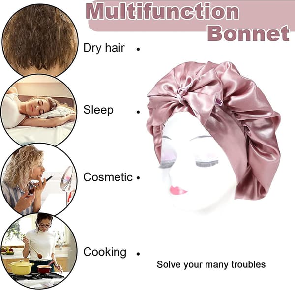 Satin Bonnet Silke Sovehætte Hårhuer Til Sorte Kvinder Elastisk Bånd Hår Bean Paste and Lavender