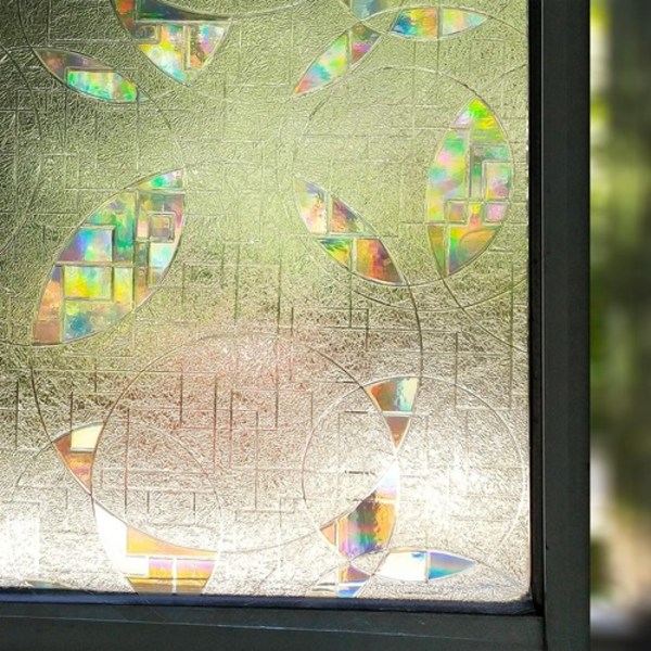 45 * 200 cm 3D laser stor cirkel geometrisk elektrostatisk glasfilm självhäftande fri fönsterdekal för att skydda integriteten Färgglad fönsterdekal