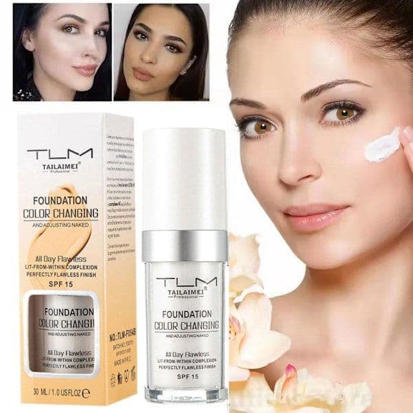 1/2 stk. Magisk farveskiftende foundation TLM Makeup ændrer sig efter din hudtone 30mlA 1 stk. 2 stk. 30mlA 1pcs 2pcs