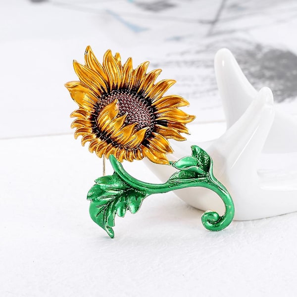 Solros emalj brosch delikat elegant kvinnor flickor strass slag pin kläder accessoarer present